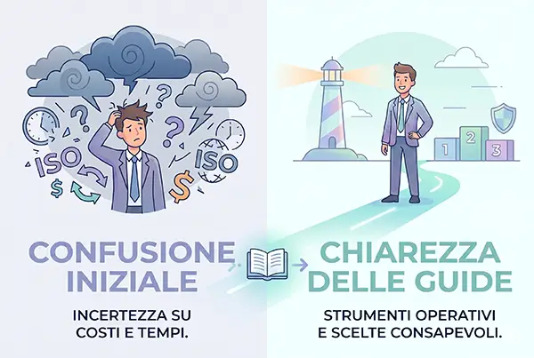 Infografica sulle certificazioni ISO: dal labirinto burocratico alla chiarezza delle guide pratiche di AC Servizi.
