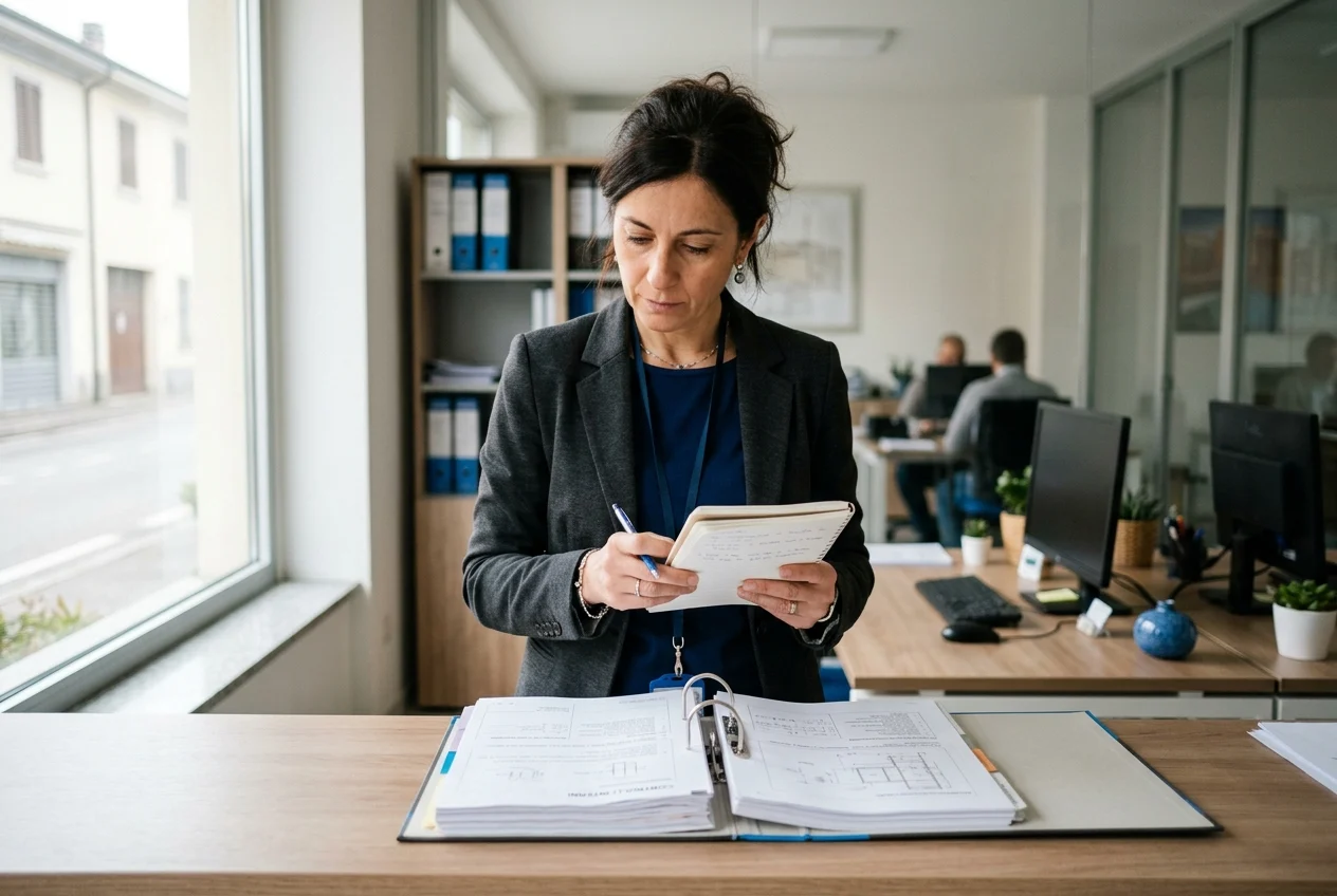 Auditor ISO durante una verifica in azienda